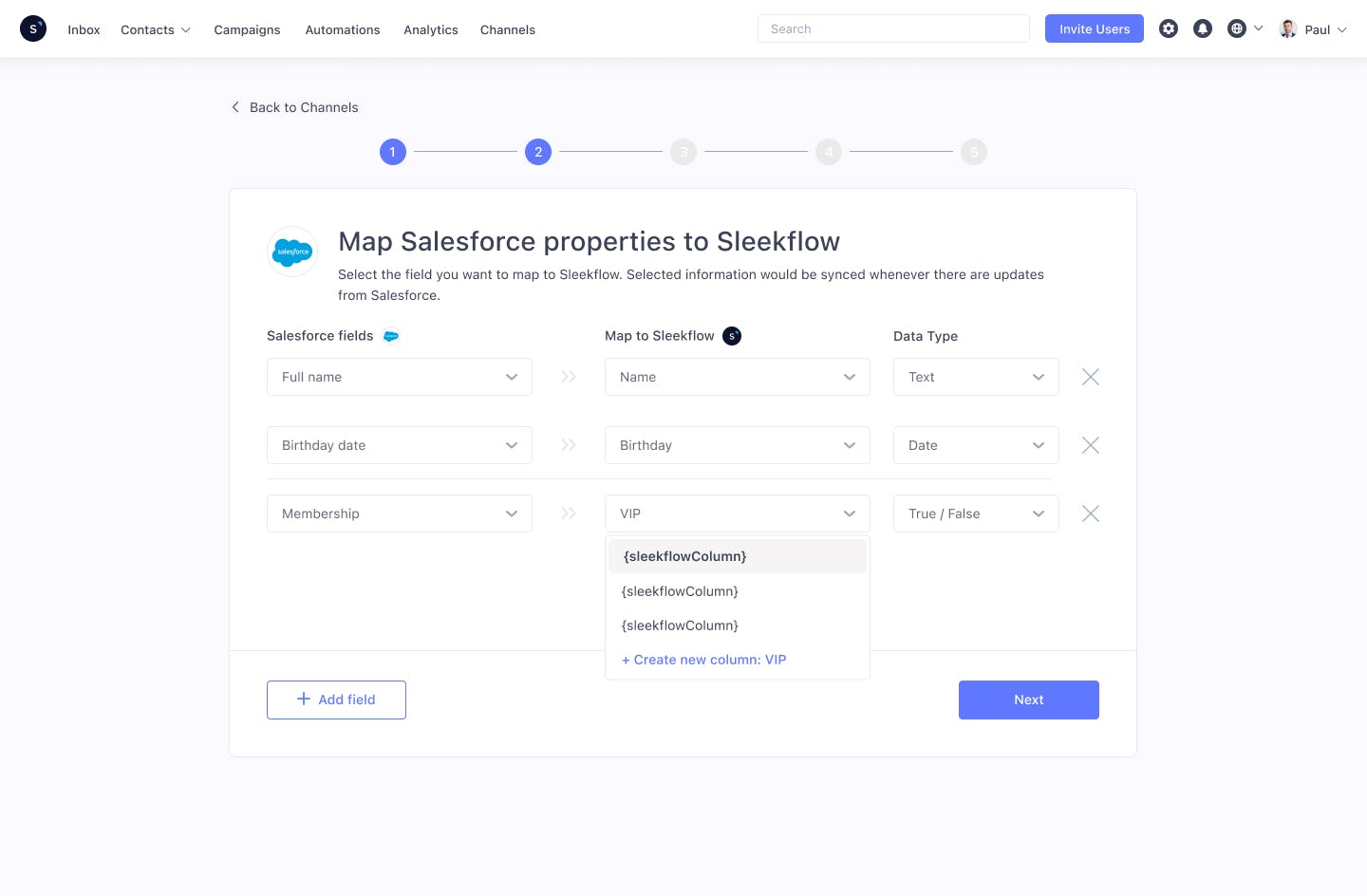 Mappa i contatti di Salesforce e SleekFlow