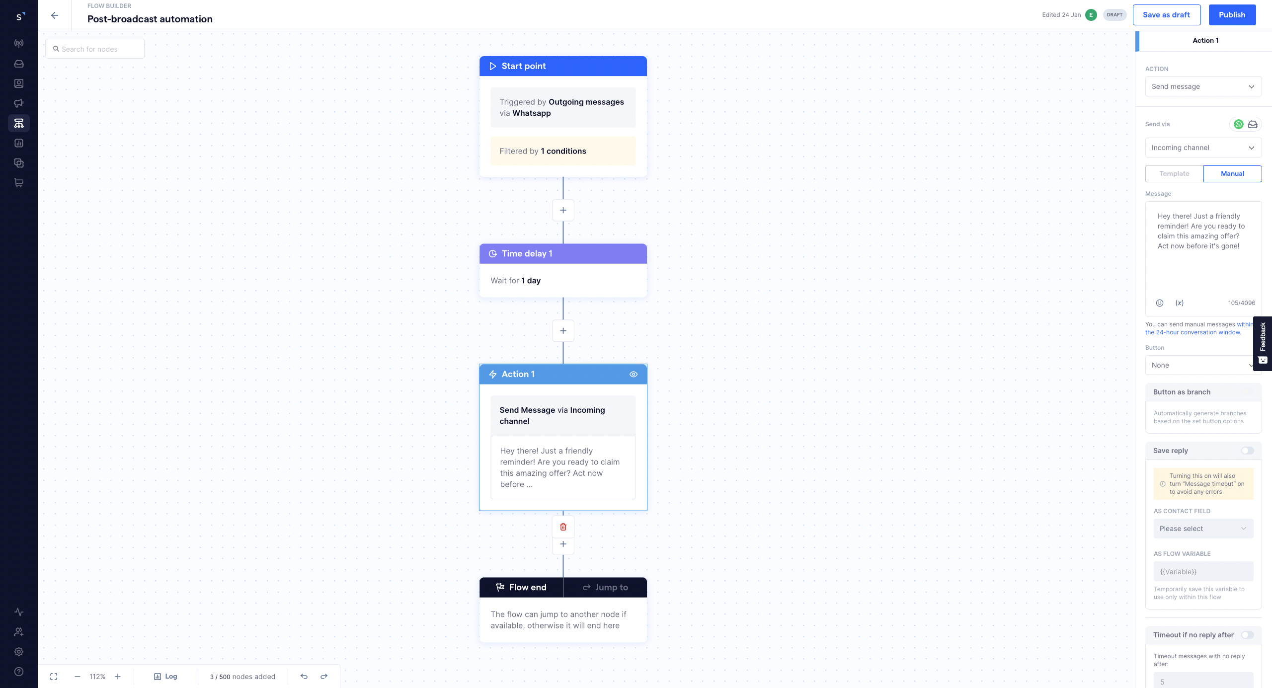 flow builder post broadcast