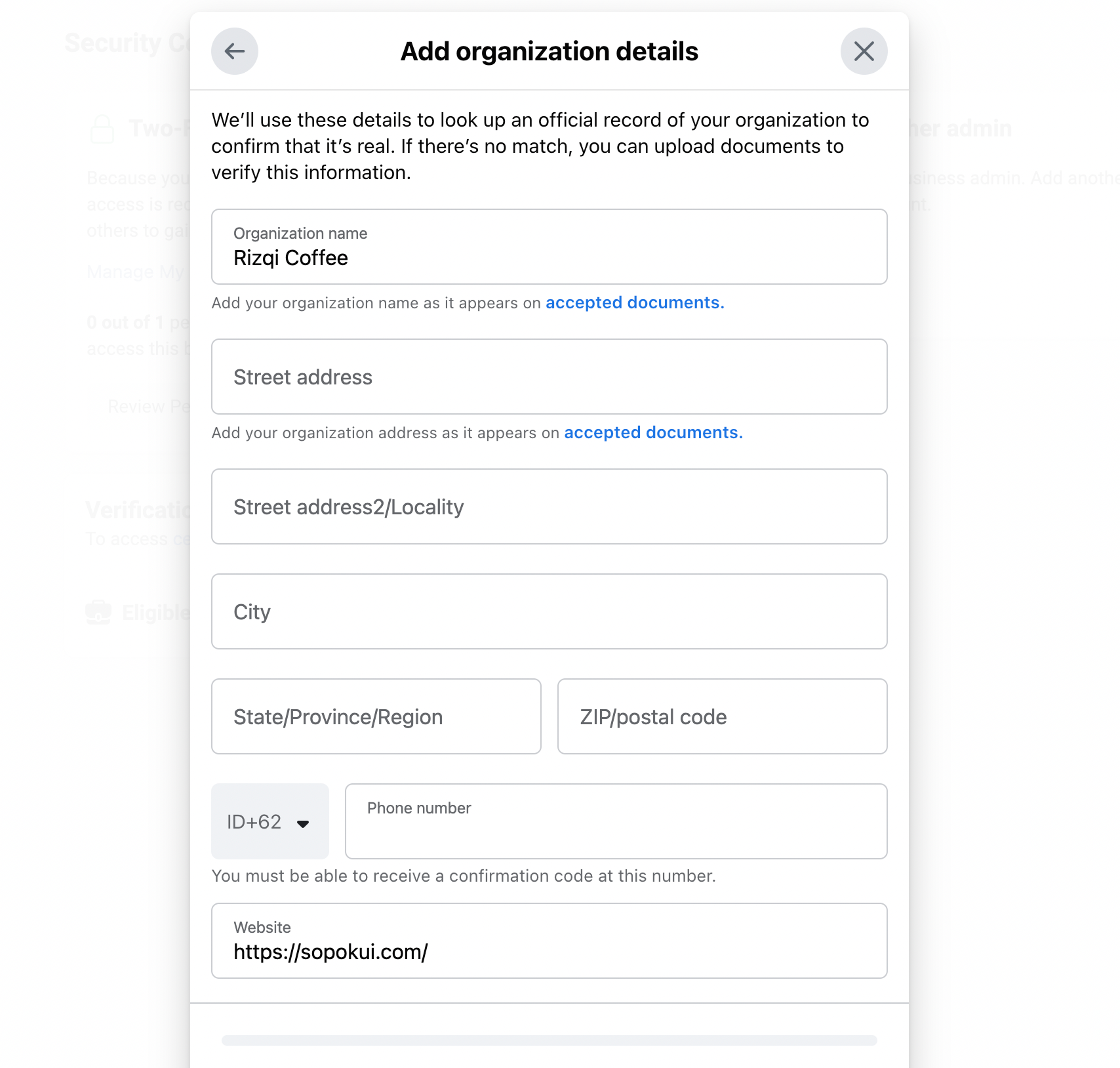 Isi Detail Perusahaan untuk Verifikasi Facebook Business Account