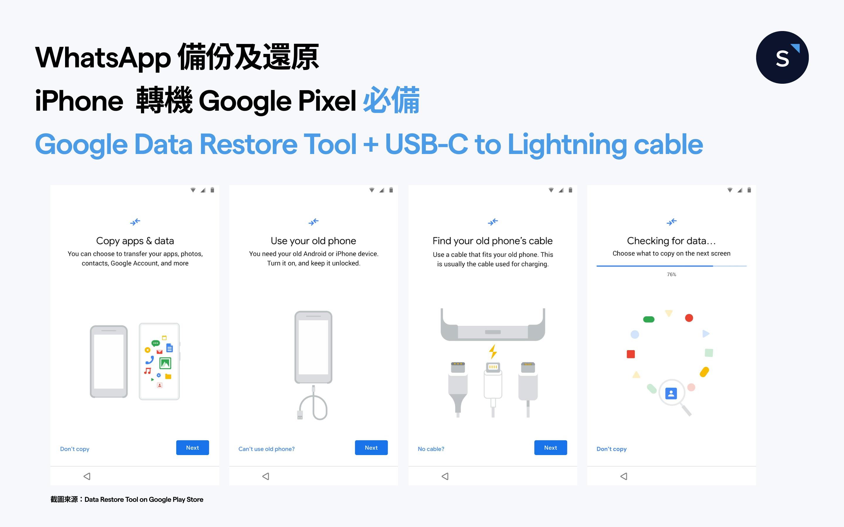 WhatsApp 備份：iphone 轉 google pixel