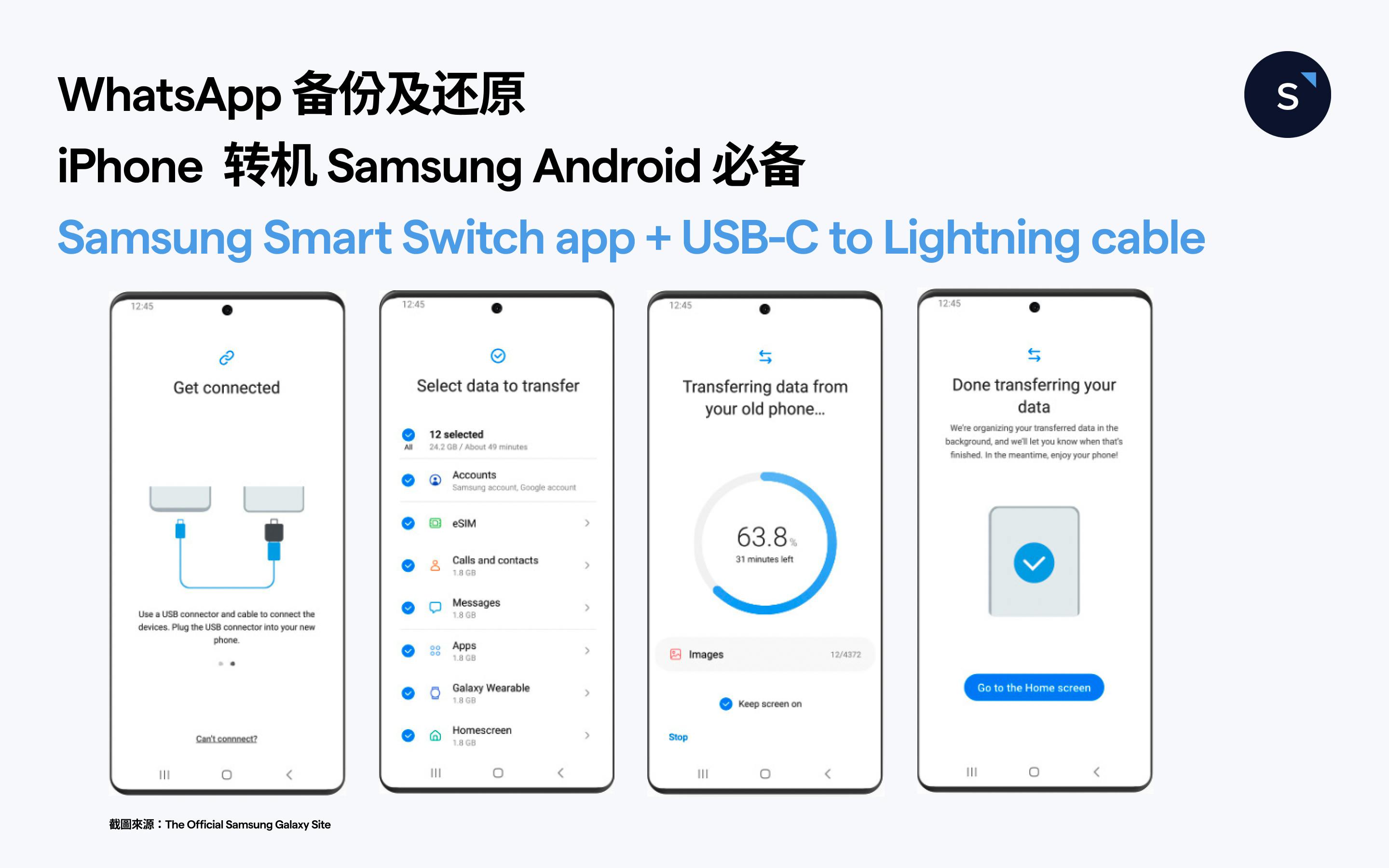 WhatsApp 备份及还原：iPhone 转 samsung