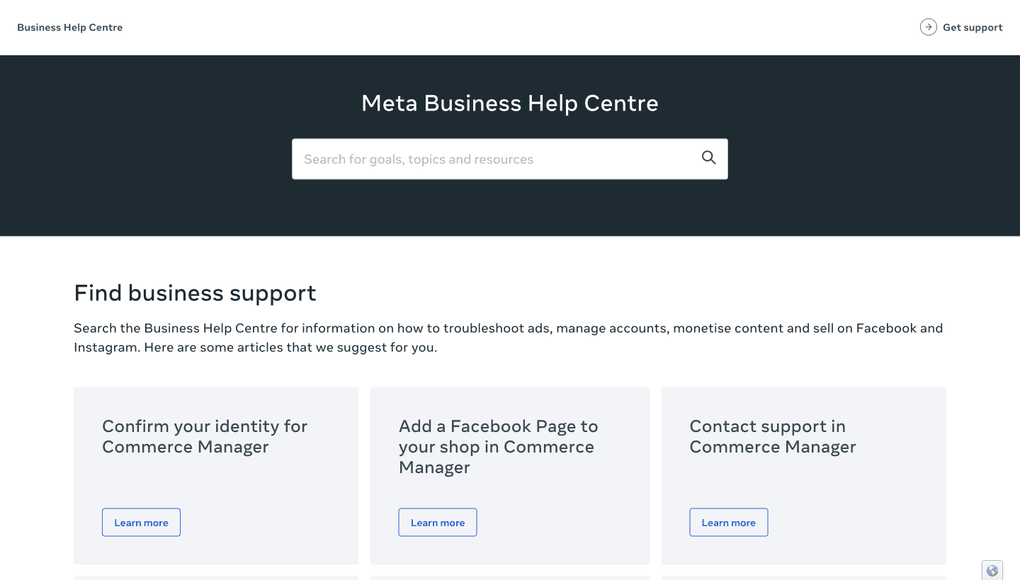 Meta Business Hilfe-Center für Facebook-Support