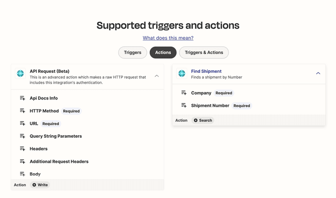 supported triggers and actions for api requests