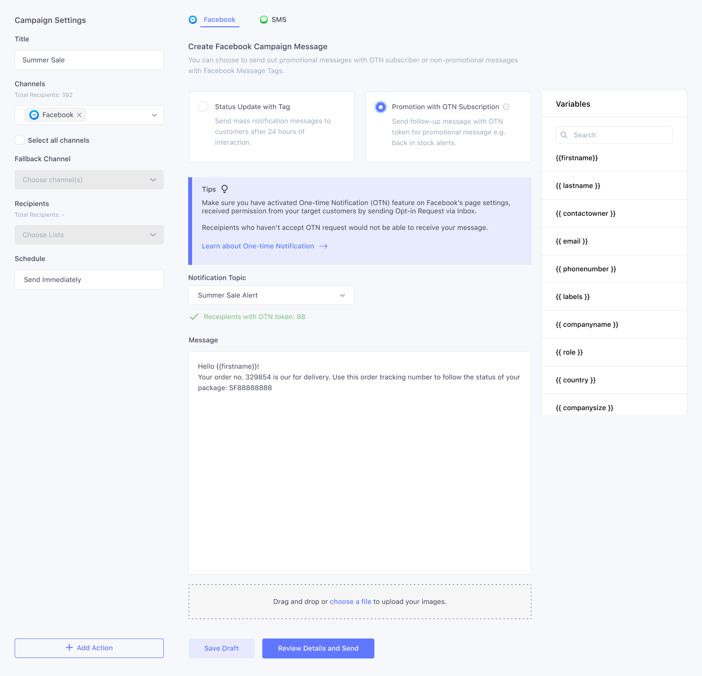 Send Facebook Messenger broadcast messages with Facebook OTN token