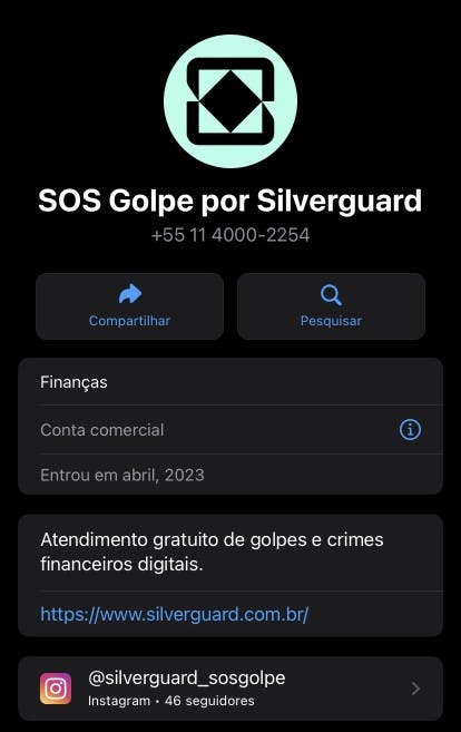 Perfil de WhatsApp Business API da Silverguard