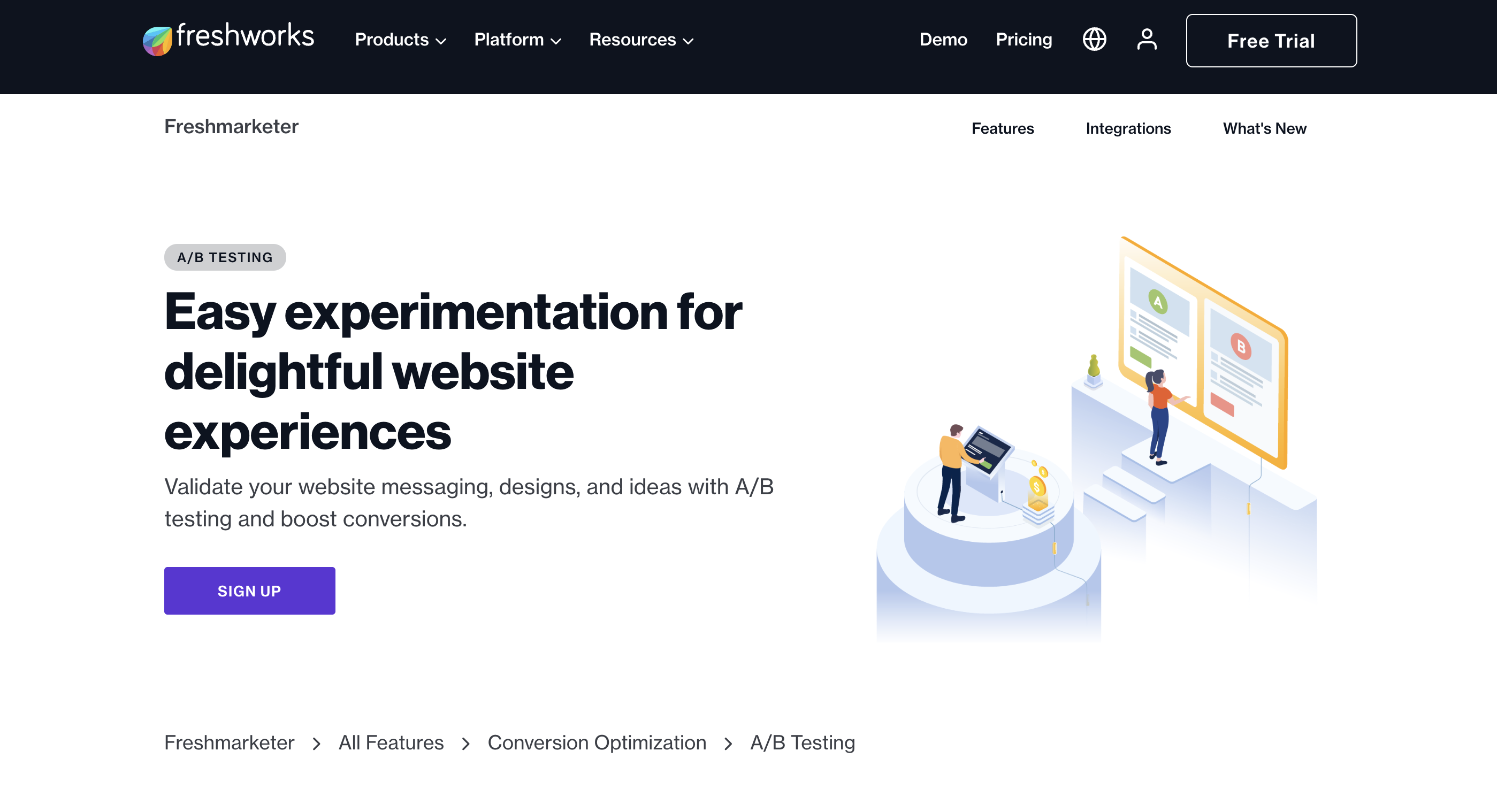 Freshmarketer A/B testing untuk landing page