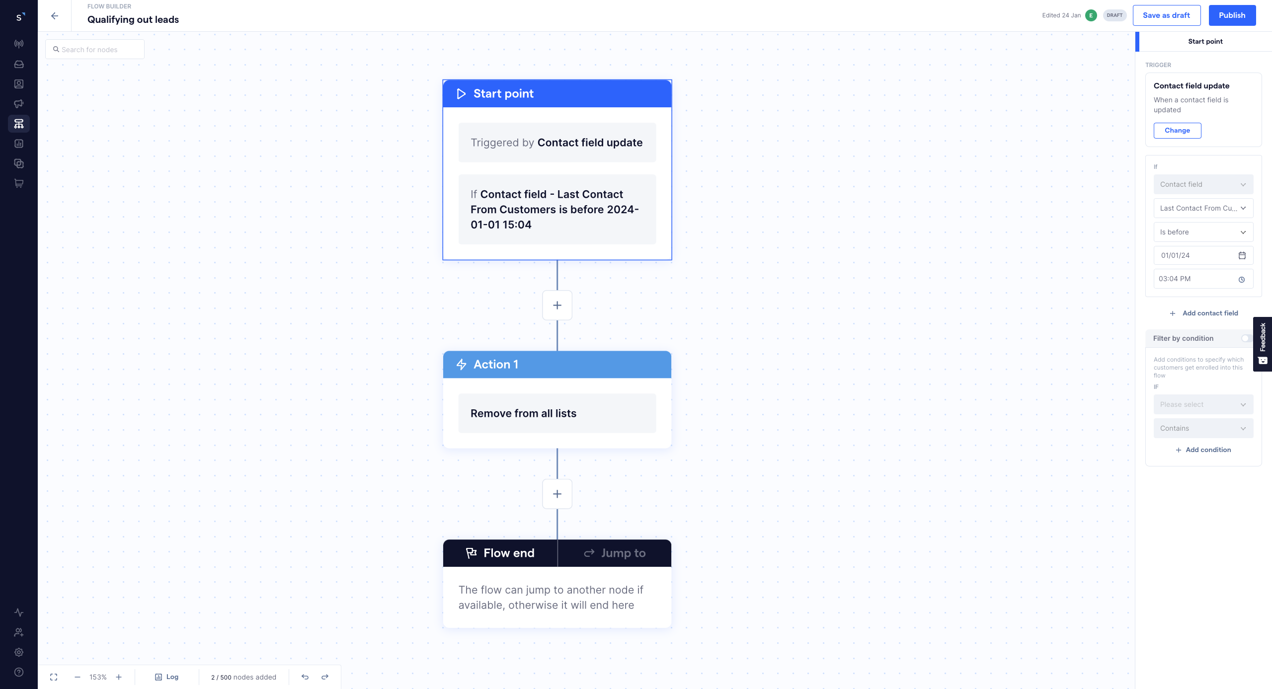 flow builder disqualifying