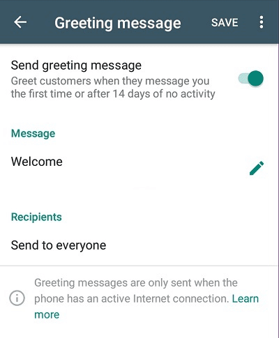 Automatic welcome message on WhatsApp