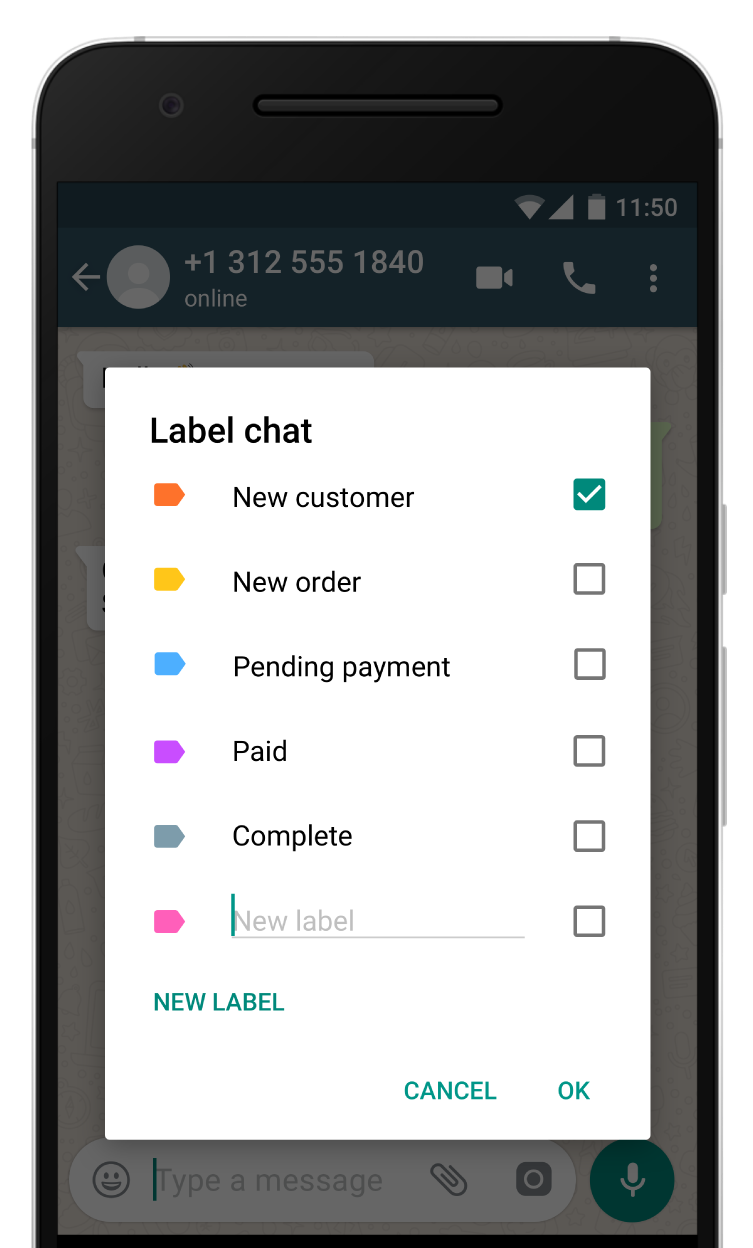 Etichette di chat di WhatsApp per liste broadcast 