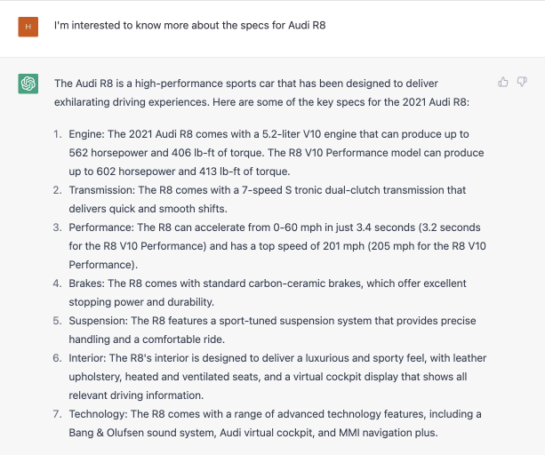 Enhancing customer support messages for Audi R8 inquiries