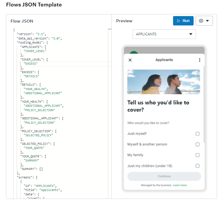 Json template whatsapp flow