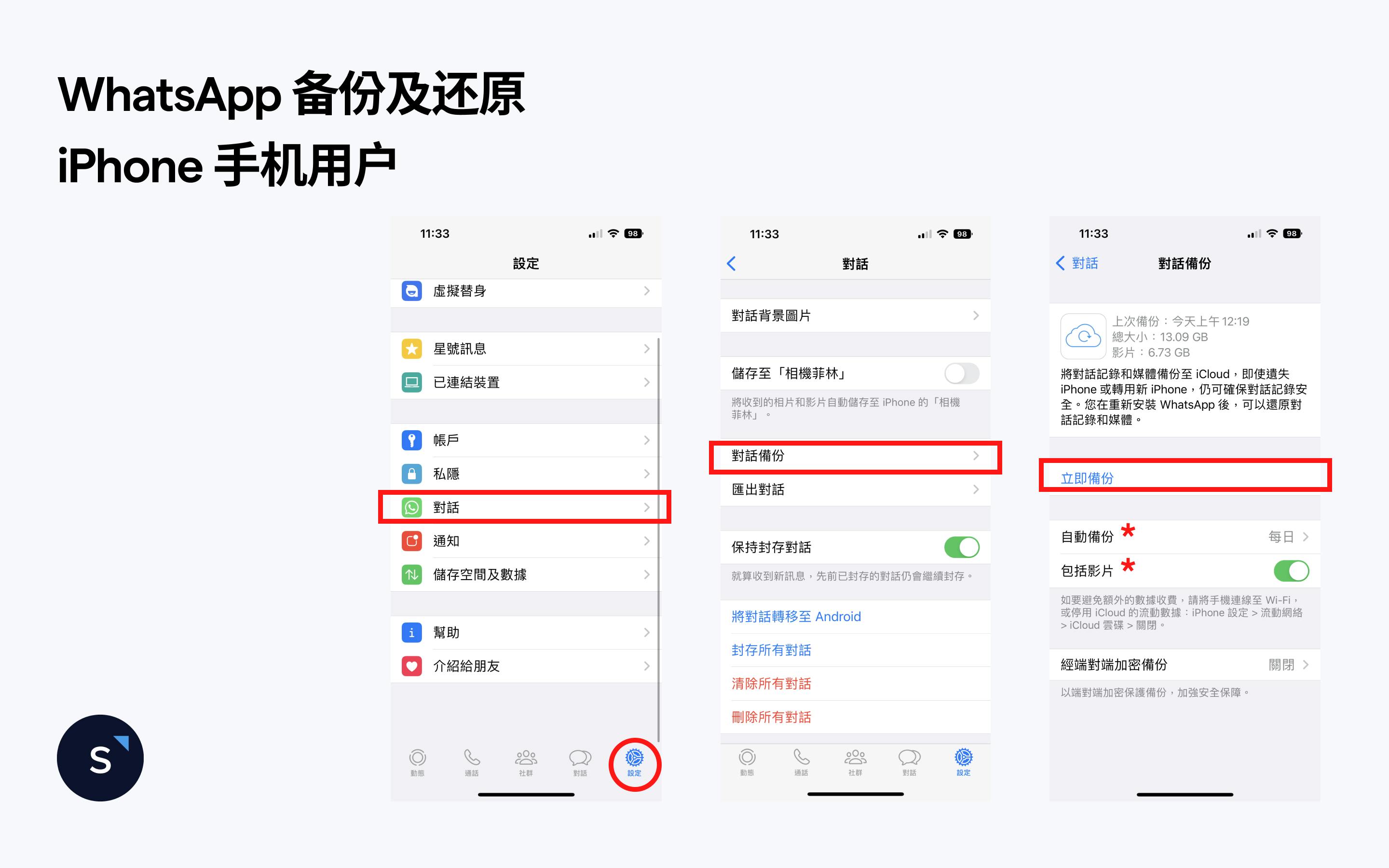 WhatsApp 备份及还原： iPhone