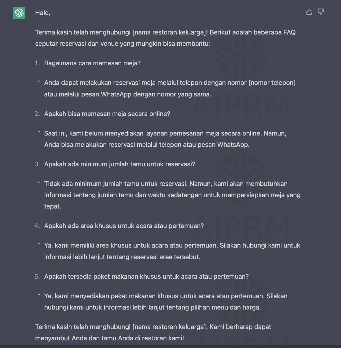 template pesan FAQ menggunakan chatGPT