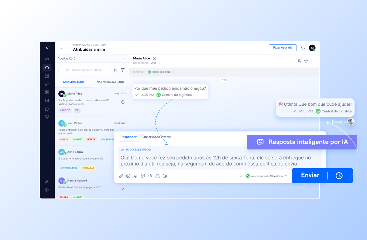 Resposta inteligente por IA na caixa de entrada do SleekFlow