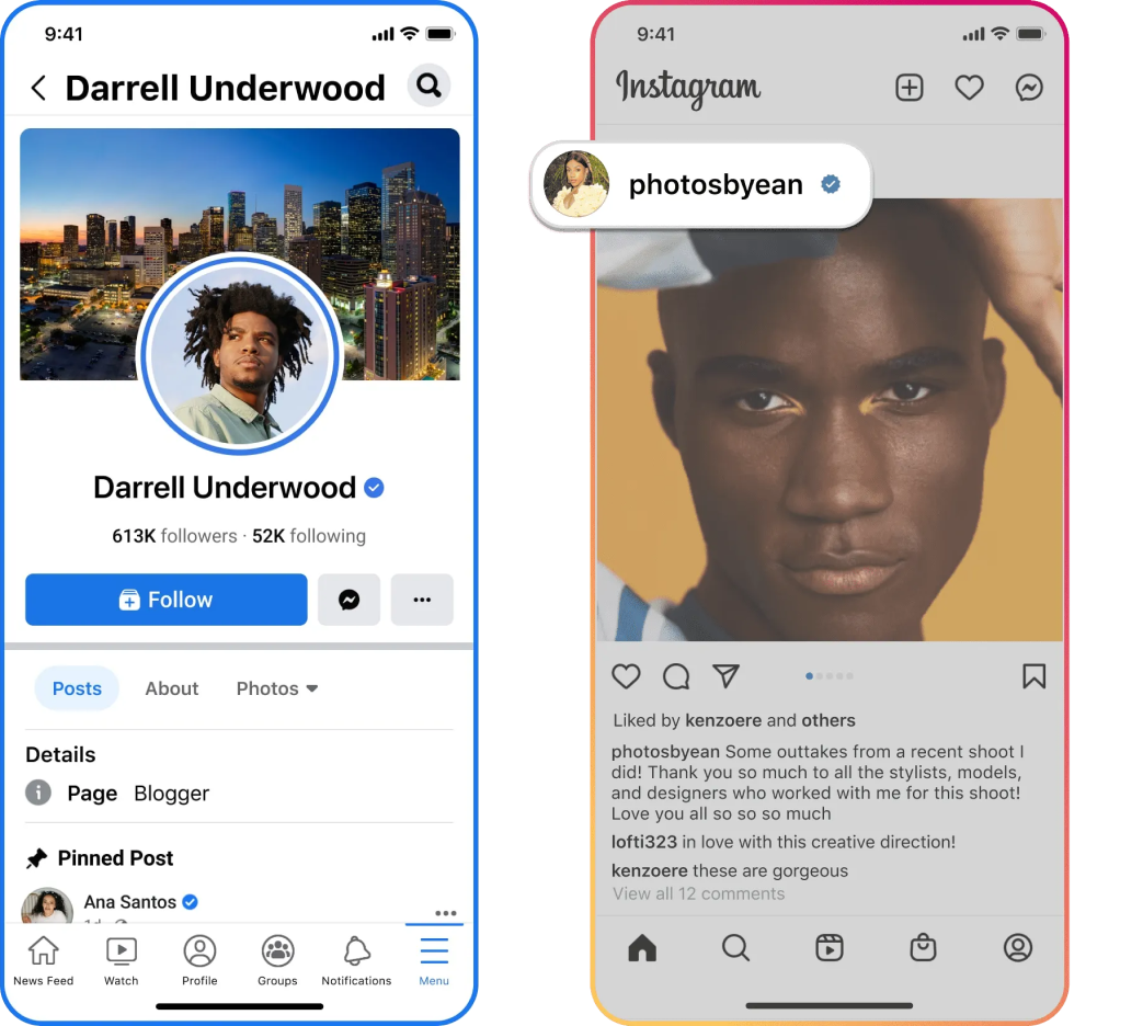 Verified accounts on Facebook and Instagram