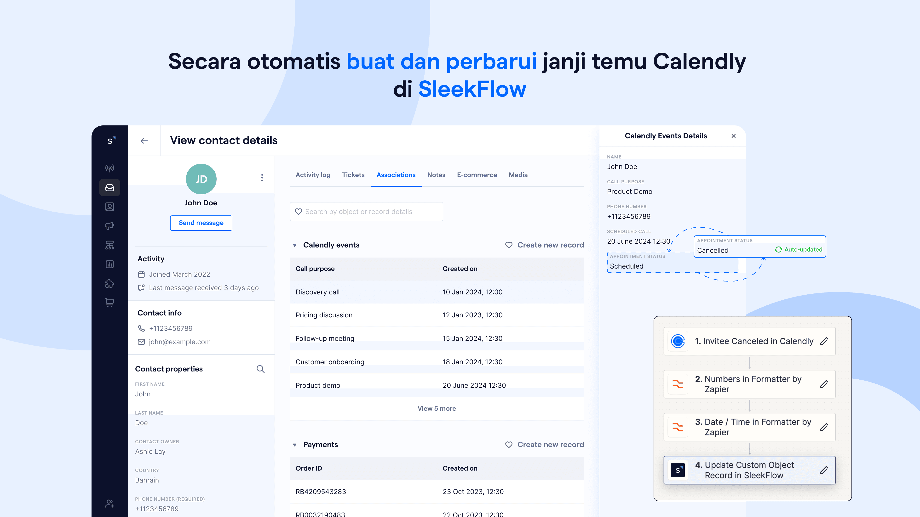 Buat dan update janji temu Calendly secara otomatis dengan SleekFlow