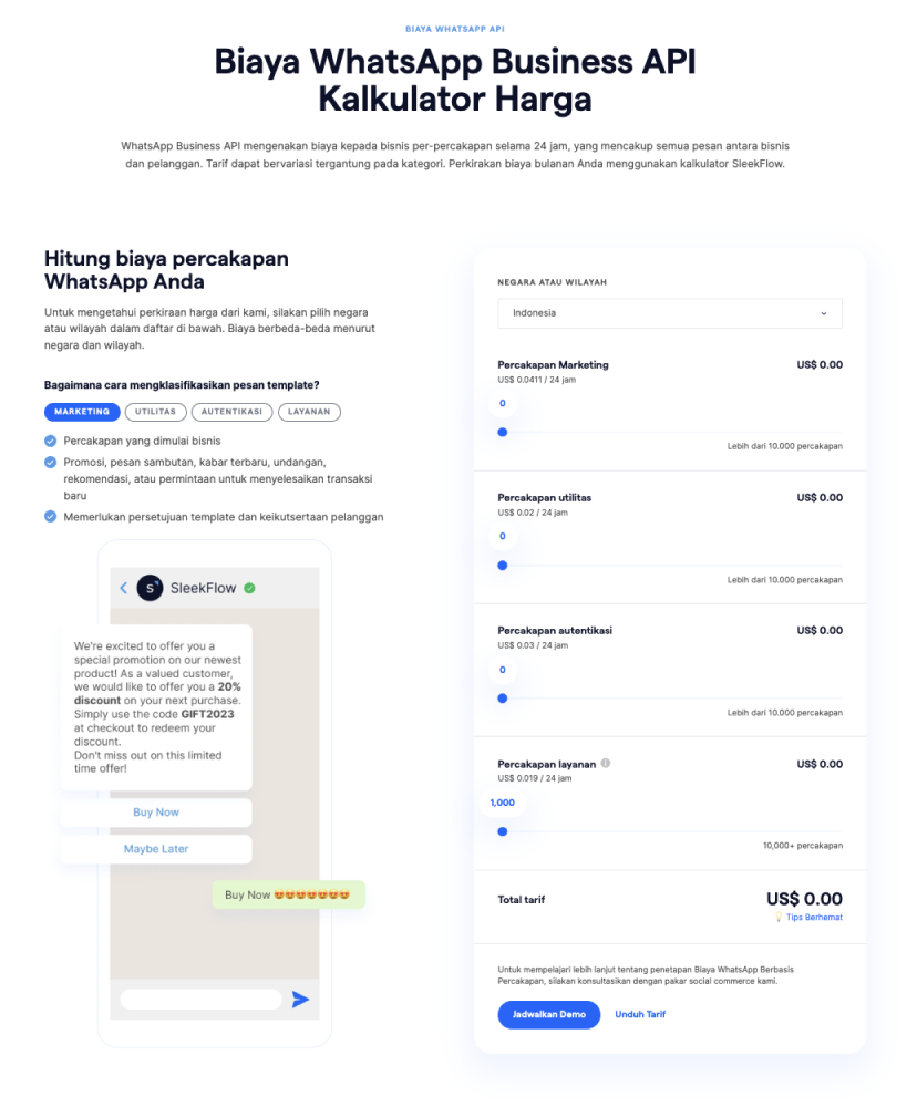 Kalkulator biaya WhatsApp Business