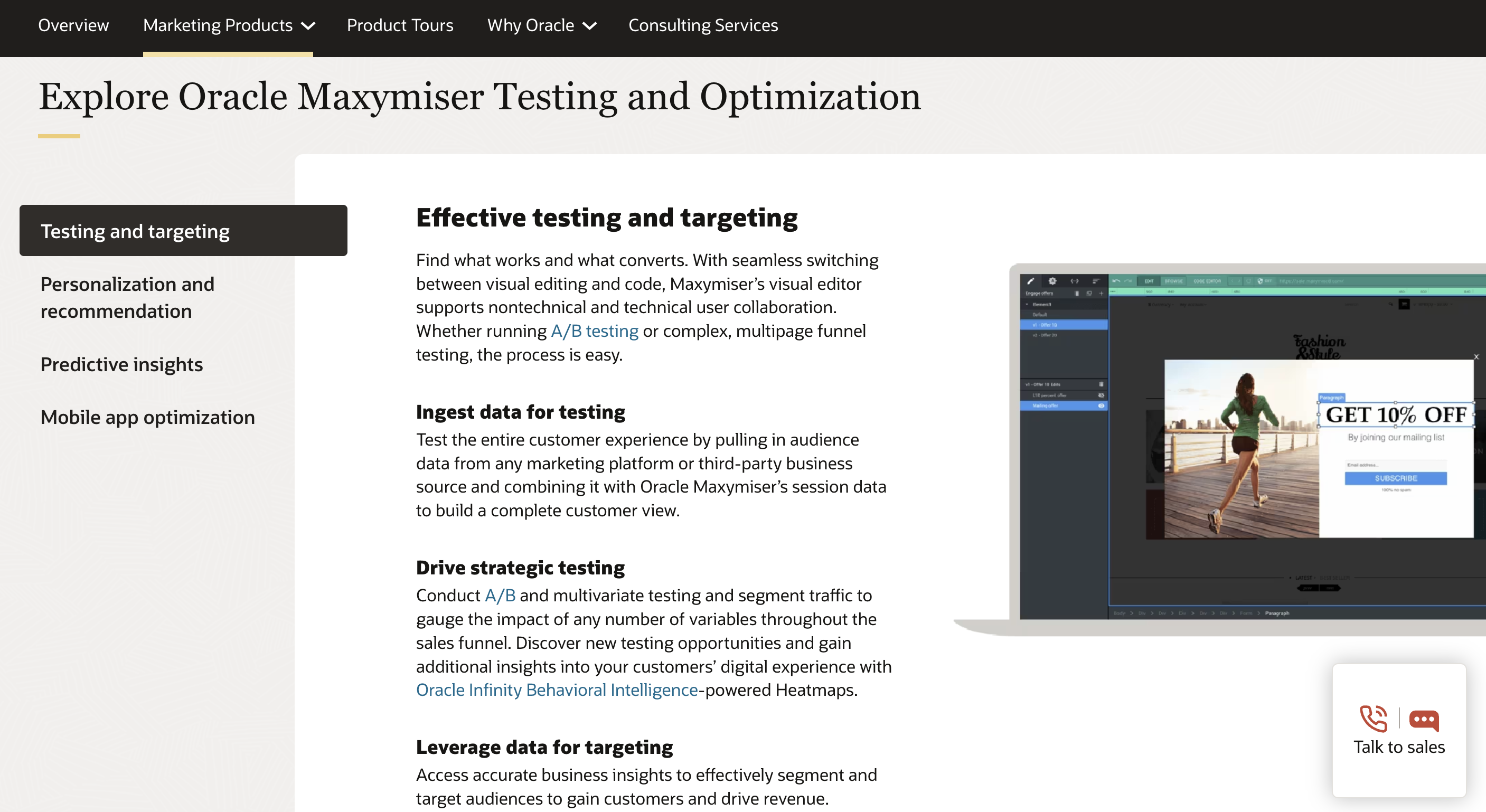 Oracle Maxymiser A/B Testing