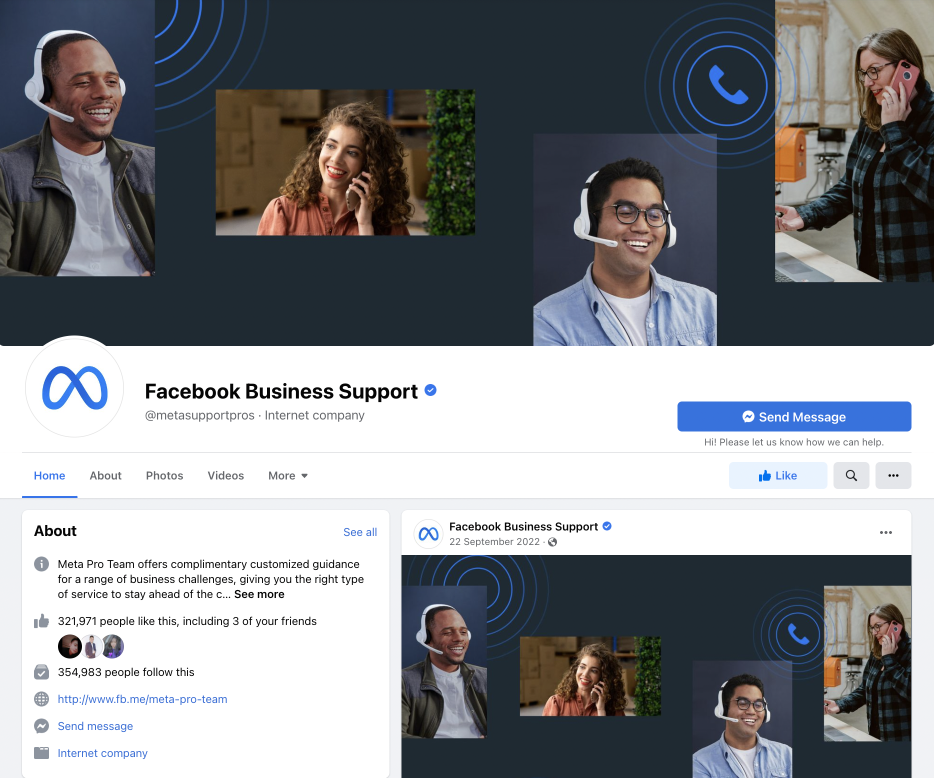 Offizielle Seite des Facebook Business Supports