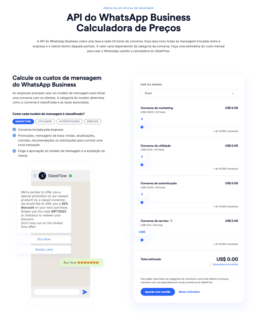 Calculadora de Preço WhatsApp Business API