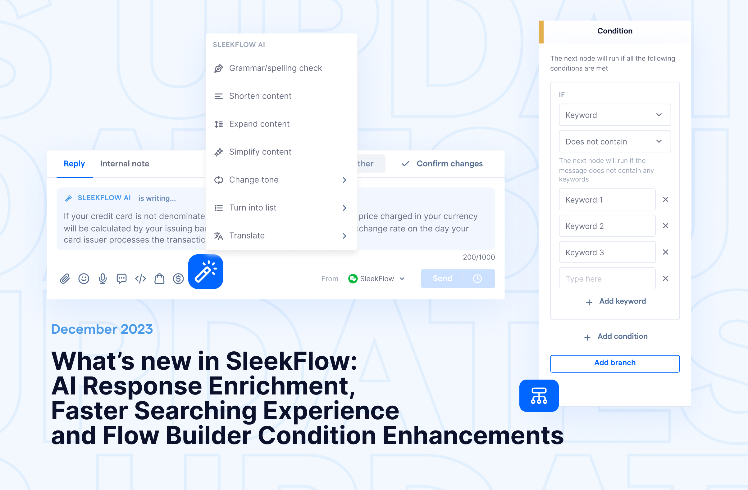 Dec 2023: AI response enrichment, faster searching experience and Flow Builder condition enhancements